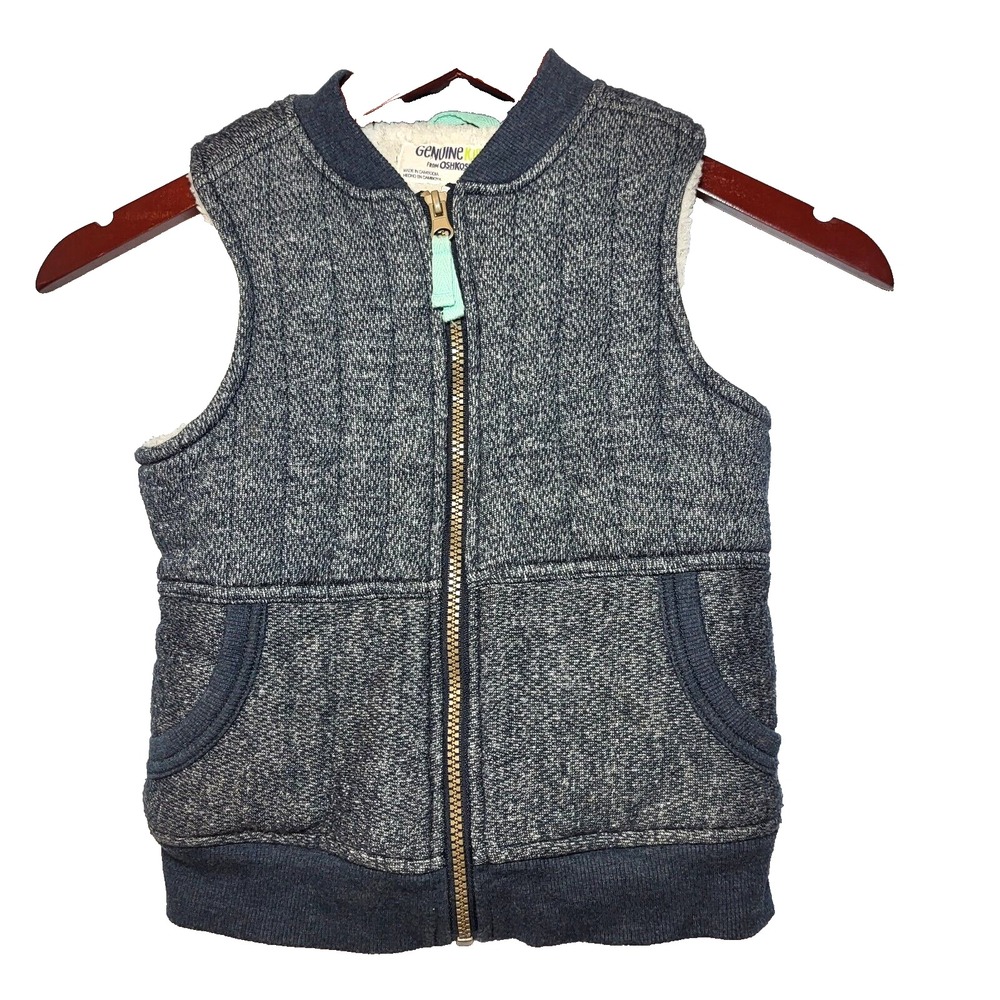 Genuine Kids by OshKosh Blue Knit Zip Front Sherpa Lined Vest Front Pockets 5T‎